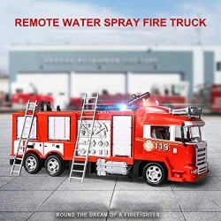 Camión de bomberos con control remoto escalera extensible simulación de motor de bomberos baúl de fuego eléctrico con un solo botón rociador de agua juguete de coche RC con sonido y luz para niños