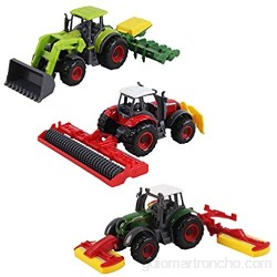 deAO Juego de Granja Vehículos a Fricción Conjunto de 4 Tractores con Remolques Extraíbles Accesorios Camión y Animales de Granja Incluidos
