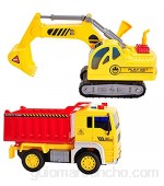 HERSITY Camiones de Juguetes Vehículos de Construcción Excavadora Coches Volquete con Luces y Sonidos Regalos para Niños 3 4 5 Años