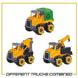 Mondo Construction Truck Trailer - Juego de 30 Piezas Desmontables para camión de Juguete 4 en 1 Color Amarillo/Verde 51178