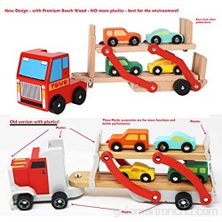 Toys of Wood Oxford TOWO Camión de Madera portacoches Juguete - Camión transportador con Remolque de Dos Pisos y 4 Coches de Madera - Juguetes de Madera del Coche para niños