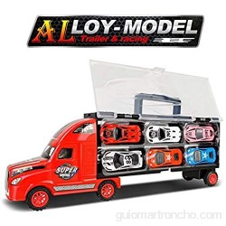 YIMORE Camión de Transporte Transportador de Automóviles con 12 Coches Maletín portacoches Juguete para Niños y Niñas (Rojo)
