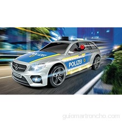 Dickie Toys 203716018 Mercedes AMG E43 - Coche policía Motor policía Motor Coche de Juguete Apertura Mediante botón con Efecto de Sonido Incluye Pilas 30 cm Color Plateado y Azul