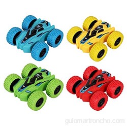 YuWei Smart Kids Pull-Back Friction Toy Cars Doble Cara para Empujar Y Caminar Acrobacias Giratorias VehíCulos Todoterreno Juguetes para NiñOs Y NiñAs De 3 A 8 AñOs Regalo (Paquete De 4)