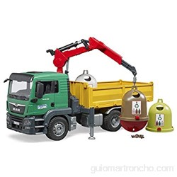 bruder- Camiones MAN TGS con grúa de carga y contenedor de cristal antiguo Multicolor (03753) color/modelo surtido