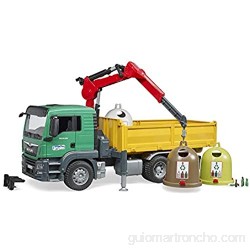 bruder- Camiones MAN TGS con grúa de carga y contenedor de cristal antiguo Multicolor (03753) color/modelo surtido