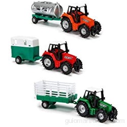 Dickie Toys 203733001 Farm Life Team - Tractor con Remolque Juguete de Granja Tractor de Juegos con depósito Remolque para Caballos o heno 3 Modelos Diferentes 18 cm a Partir de 3 años
