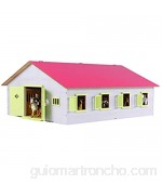 Kids Globe 610189 - Granja con 7 Cajas para Caballos Madera con Techo Plegable 1:24 Color Rosa