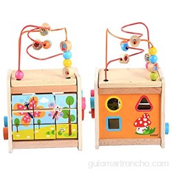 Juego de cerebro Multifuncional Actividad educativa de madera Juguetes Actividades de aprendizaje temprano Cubo Toy Children\'s Beads Laberinto Juguetes de madera (Color: Multicolor Tamaño: Tamaño lib
