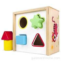 WOOMAX- Cubo actividades de madera 6 piezas colores parchís (Colorbaby 42754)