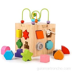 XMSIA Laberinto Multifunción Niño educativos de Madera Juego de Cubo con Formas más Corto Puzzle de Bolas Laberinto de Aprendizaje Juguetes for bebés Actividad de Madera Cube Toy