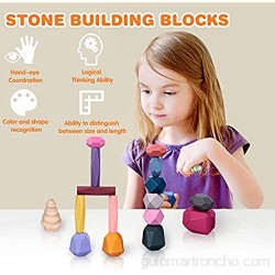 Bloques Equilibrio Madera Juguetes de Apilamiento de Piedras de Colores Juguete Educativo Bloques Montessori para Niño Niña Juguete Educativo Bloques Decoración del Hogar(18pcs)