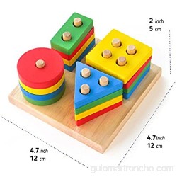 Boxiki kids Juguetes Apilables de Madera y Tablero para Apilar Figuras| Juego de Figuras Geométricas Apilables | Non-Tóxico Juguete de Madera | Juguetes Educativos