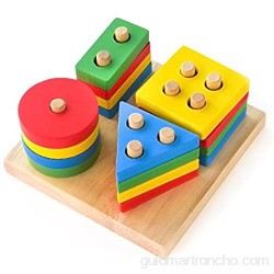 Boxiki kids Juguetes Apilables de Madera y Tablero para Apilar Figuras| Juego de Figuras Geométricas Apilables | Non-Tóxico Juguete de Madera | Juguetes Educativos
