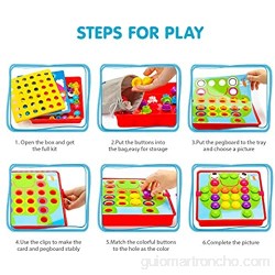 Fansteck Tablero de Mosaicos Infantiles Puzzle 3D Rompecabezas Niños de Uñas Setas Tablero de Coincidir colores con 46 botones y 12 imágenes Juguete Educativo Temprano para niños y bebés de 3+años
