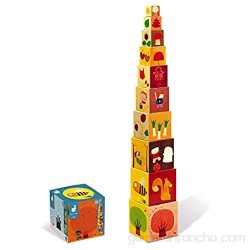 Janod - J02917 - Pirámide cuadrada de las 4 estaciones con bloques apilables juguete de manipulación para niños a partir de 1 año