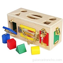 KONGTO 1Set Wooden Geometric Unlock Toy Interactive Toys Montessori Educational Baby Toddler Sensory Geometry Education Toy Baby Intelligence Development Unlock Buckle Treasure Box