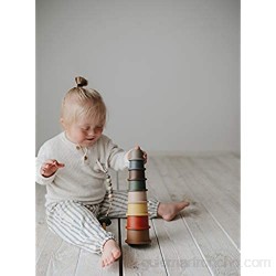 Mushie Juguetes Apilables Bebé - 100% Libre de BPA - Educativo Cubos Piramide Apilar (Retro)