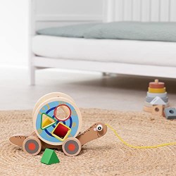 Navaris Juguete de arrastre de madera - Caracol con 4x rueda y 3x bloque de construcción para niña niños y bebés +18 meses - Juguetes montessori