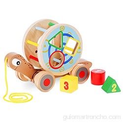 Navaris Juguete de arrastre de madera - Caracol con 4x rueda y 3x bloque de construcción para niña niños y bebés +18 meses - Juguetes montessori