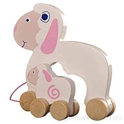 WoodyWood® Peluche de oveja con bebé ovejas de madera juguete para arrastrar para bebés y niños juguete de madera para tirar empujar jugar certificado TÜV (sin personalización)