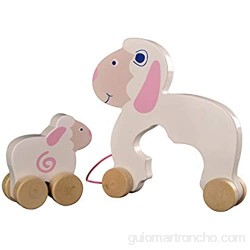 WoodyWood® Peluche de oveja con bebé ovejas de madera juguete para arrastrar para bebés y niños juguete de madera para tirar empujar jugar certificado TÜV (sin personalización)