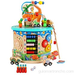 Laberinto de Perlas Actividad de madera Cube Way Bead Maze Roller Coaster Sensory Baby Juguete Con ABACUS Reloj Forma Clasificador y Slider Multifunción Cuadro de juego educativo de 2 años Laberinto d