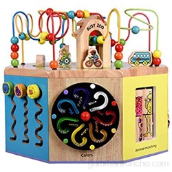 SuDeLLong Actividad De Madera Cube Bead Maze Toy Play Activity Cube con Formas De Madera para Niños 1 Año + Laberinto de Cuentas extraíble (Color : Multicolor Size : 47.5x43cm)