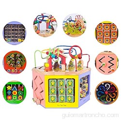 XMSIA Laberinto Multifunción 6 en 1 Multiusos Jugar en el Centro for niños Los niños de la Forma del clasificador de Color de los Granos Maze Tiempo Educativo Juega Juega Actividad de Madera Cube Toy