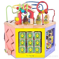 XMSIA Laberinto Multifunción 6 en 1 Multiusos Jugar en el Centro for niños Los niños de la Forma del clasificador de Color de los Granos Maze Tiempo Educativo Juega Juega Actividad de Madera Cube Toy