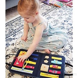 Duyifan Tablero Ocupado para niños pequeños Tablero Sensorial Educativo Esencial para Niños Juguetes Sensoriales Montessori Aprende a Vestir Habilidades Motoras Finas Aprendizaje