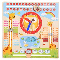 Hztyyier Reloj de Madera para niños Juguete de Madera Educativo para bebés Niños Niños Fecha Calendario Preescolar Aprendizaje de Accesorios Regalo para niñas de niños pequeños