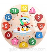 LEERAIN Reloj de pared reloj digital con geometría bloqueada de madera dibujos animados pingüino enseñanza tiempo número juguete para niños