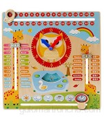 Niño Juguetes educativos Reloj Educativo de Madera Calendario Tablero de Enseñanza Temporada Tiempo para Niños de 3 Años en Adelante (Madera)