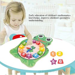 Reloj de forma de madera reloj de rana búho de dibujos animados lindo juego de aprendizaje de rompecabezas digital de tiempo juguete educativo de la primera infancia (Frog)