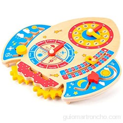 Rocket Wooden Board con Clock Season Time para aprender a gatear y explorar Brain Game Interactive Busy Board Toys Interactivo juguete para bebés de 12 a 18 meses