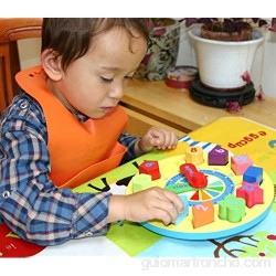 TOWO Juguete de Reloj de Madera educativo con Piezas de números para aprender la hora - Reloj de Rompecabezas para niños - Juegos educativos de clasificación con numeros y formas geometricas.