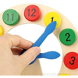 Zerodis Bebé niños pequeños Toy Colorful Wooden Clock Time 1-12 números Early Learning Gift para niños pequeños niñas