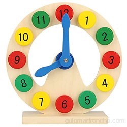 Zerodis Bebé niños pequeños Toy Colorful Wooden Clock Time 1-12 números Early Learning Gift para niños pequeños niñas
