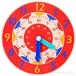 Ziao Reloj de madera para niños con juguete hora minuto segundo reconocimiento herramienta de enseñanza relojes coloridos para niños y niñas