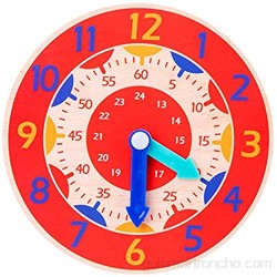 Ziao Reloj de madera para niños con juguete hora minuto segundo reconocimiento herramienta de enseñanza relojes coloridos para niños y niñas