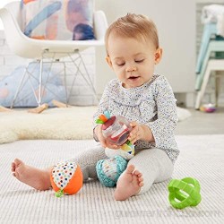 Fisher-Price Bolitas blandas activity 5 bolas de juguete para estimulación de los sentidos del bebé recién nacido (Mattel FXC32)