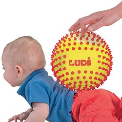Ludi 30018 - Pelota sensorial Bicolor para el Despertador del bebé a Partir de 6 Meses pequeños Puntos Duros Pelota de Juego o de Masaje fácil de agarrar diámetro 15 cm
