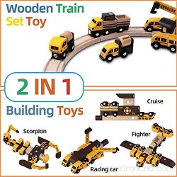 Ohuhu Juguete de Madera Tren De Madera Set con Grua Camión Stem Juguetes de Construcción Tren Educativo Regalo para Niños 3 4 5 6 Años