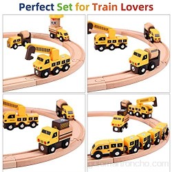 Ohuhu Juguete de Madera Tren De Madera Set con Grua Camión Stem Juguetes de Construcción Tren Educativo Regalo para Niños 3 4 5 6 Años