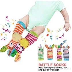 Calcetines de sonajero para bebé de 4 piezas calcetines de buscador de pie de bebé de animales bonitos juguetes de sonajero para Baby Shower regalos para recién nacidos(deer)