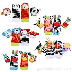 Calcetines y Muñeca para Bebé 4pcs bebé calcetines y muñequeras sonajero juguetes conjunto de dibujos animados animales de peluche muñecas con anillo de campana(#4)