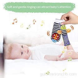 HahaGo - Juego de 4 sonajeros de muñeca para bebés muñecos de Animales de Juguete Suave para bebés Calcetines de búsqueda de pies para bebés y sonajeros de Tobillo para bebés de 0 a 6 Meses
