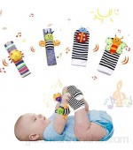 HahaGo - Juego de 4 sonajeros de muñeca para bebés muñecos de Animales de Juguete Suave para bebés Calcetines de búsqueda de pies para bebés y sonajeros de Tobillo para bebés de 0 a 6 Meses