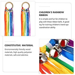 STOBOK Juego de 2 campanas de mano con borlas de arcoíris con sonajeros varillas de madera juguete educativo juguete Montessori juguetes para niños fiesta de bebé regalo